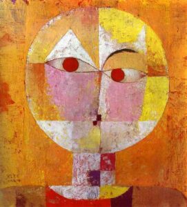 Paul Klee, «Senecio» (1922): rostro humano estilizado como una máscara de colores.